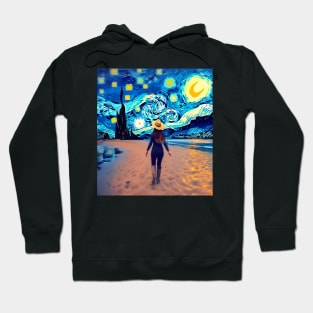 Van Gogh Starry Night Western Cow Girl Painting Hoodie